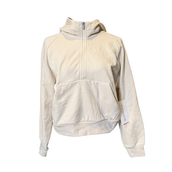 NWT Athleta Forever Fleece 1/2 Zip Hoodie in color Bone - Picture 6 of 7